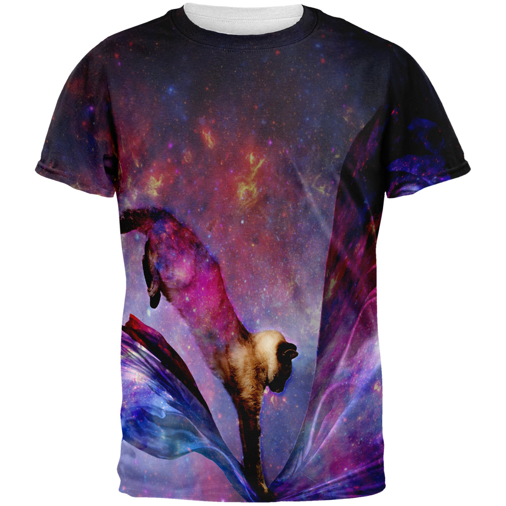 Galaxy Cat Time and Space All Over Adult T-Shirt Men's T-Shirts Old Glory 2XL Multi 