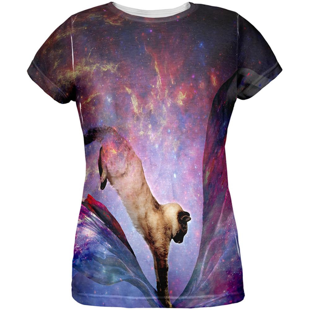 Galaxy Cat Time and Space All Over Womens T-Shirt Women's T-Shirts Old Glory 2XL Multi 