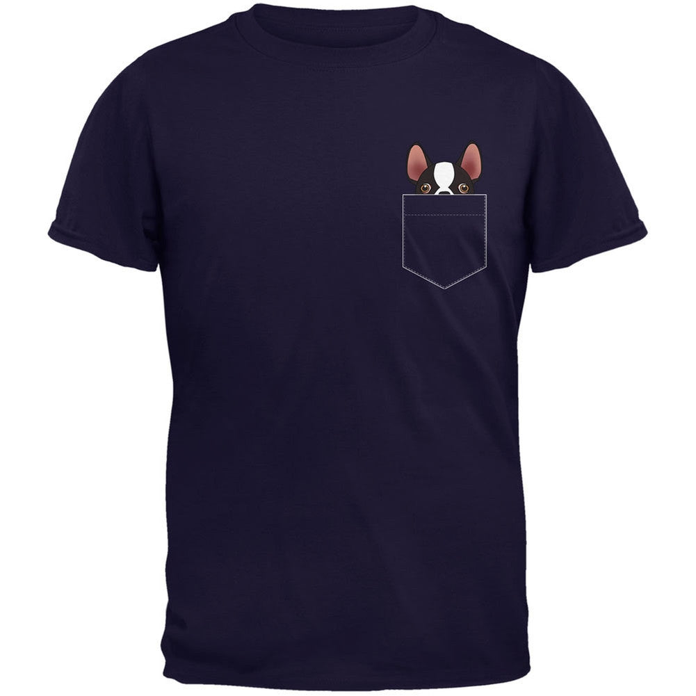 Boston Terrier Pocket Pet Navy Adult T-Shirt Men's T-Shirts Old Glory 2XL Dark Blue 