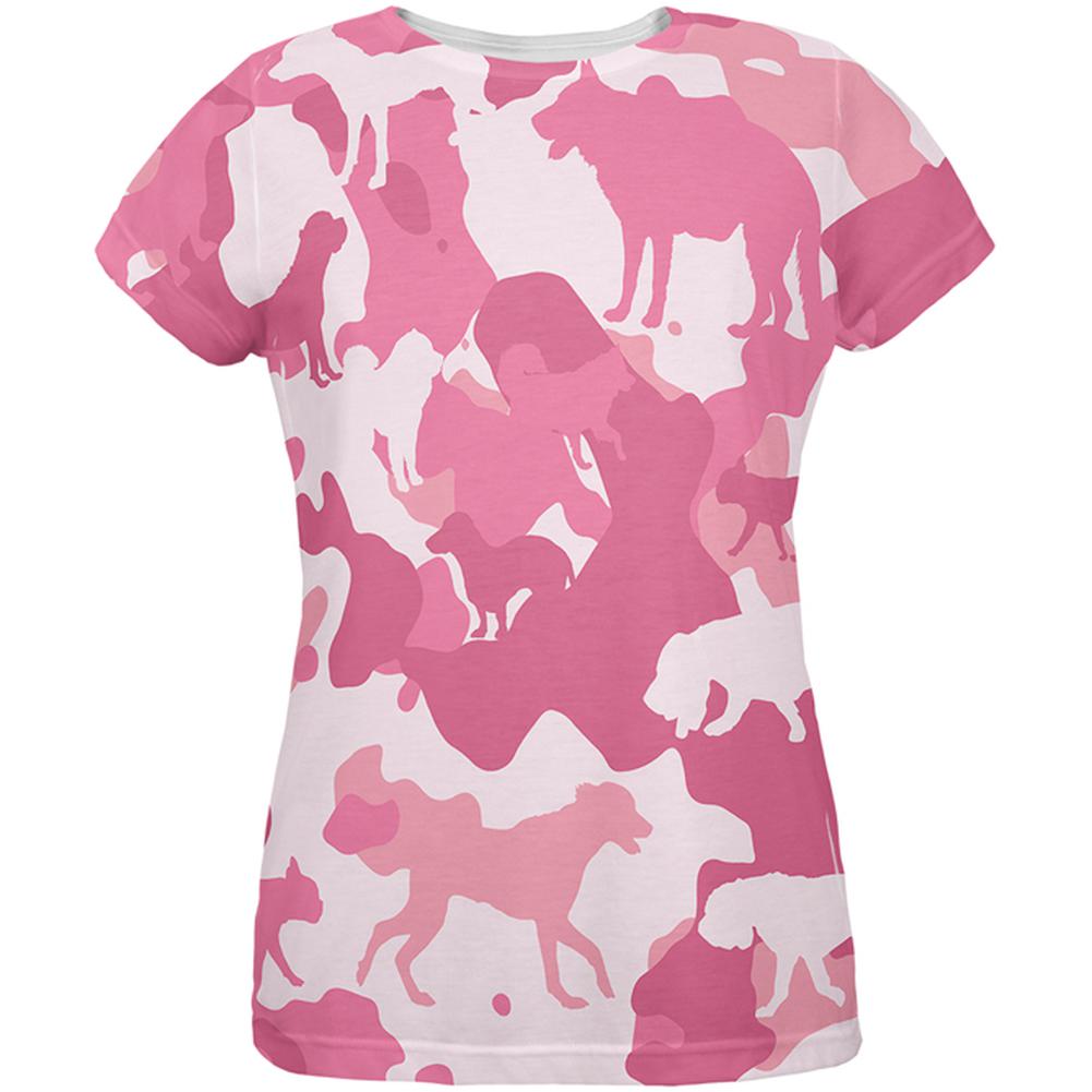 Dog Pink Camo All Over Womens T-Shirt Women's T-Shirts Old Glory 2XL Multi 