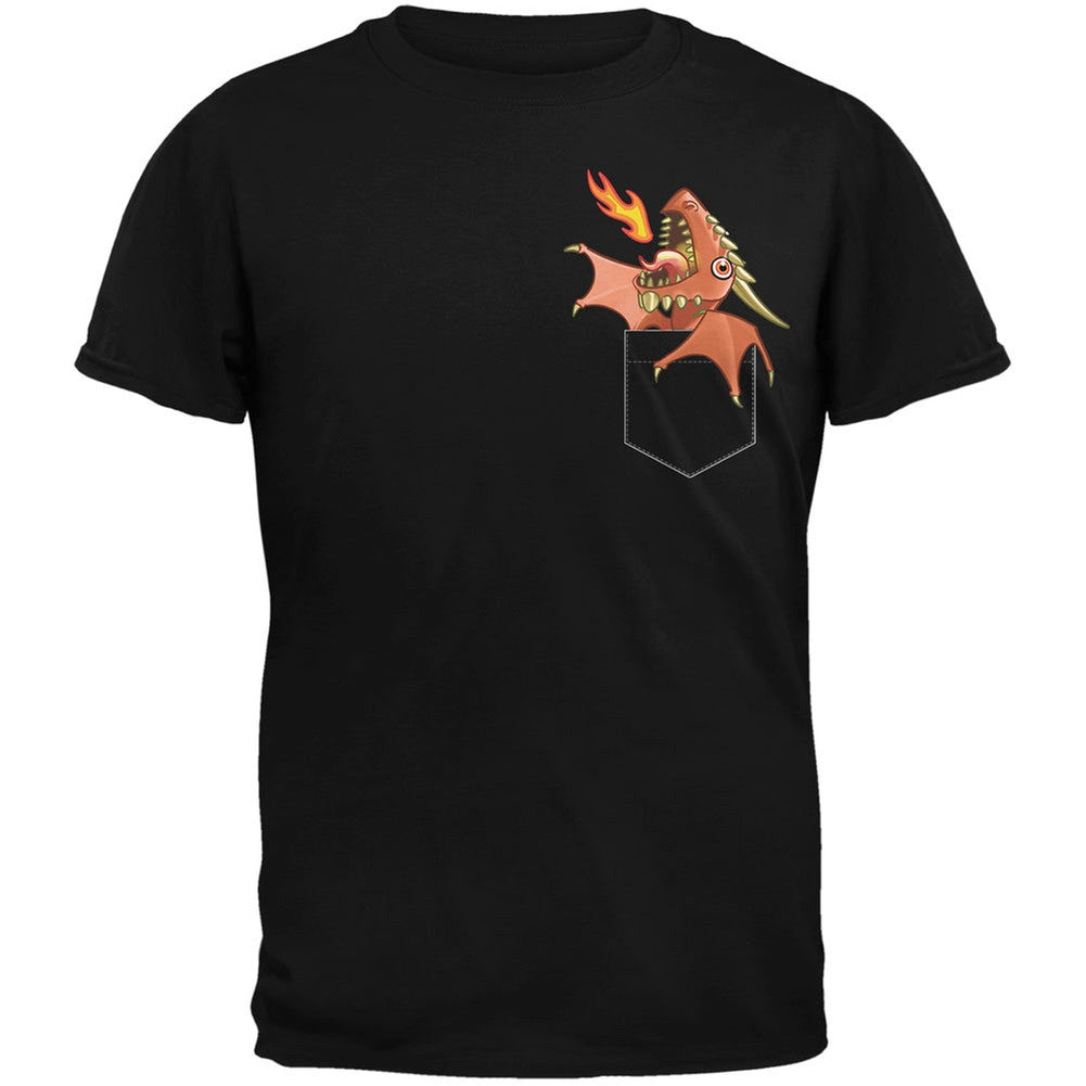 Orange Pocket Dragon Black Adult T-Shirt Men's T-Shirts Old Glory   