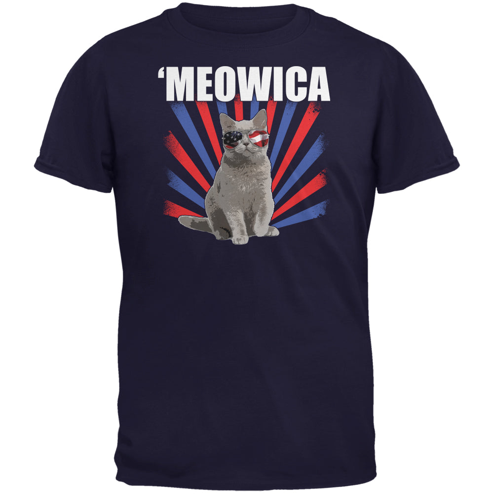 Cat 4th of July Meowica Navy Youth T-Shirt Youth T-Shirts Old Glory LG Blue 