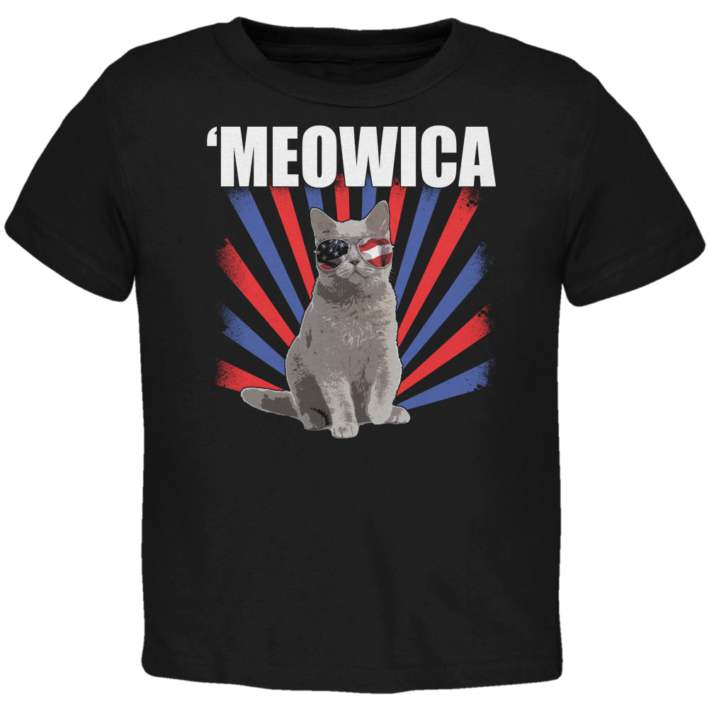 Cat 4th of July Meowica Black Toddler T-Shirt Toddler T-Shirts Old Glory 2T Black 