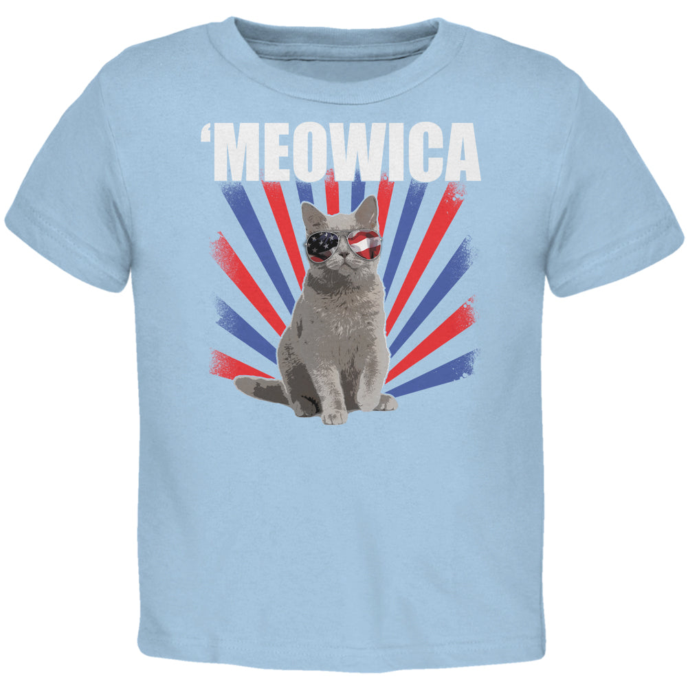 Cat 4th of July Meowica Light Blue Toddler T-Shirt Toddler T-Shirts Old Glory 2T Blue 