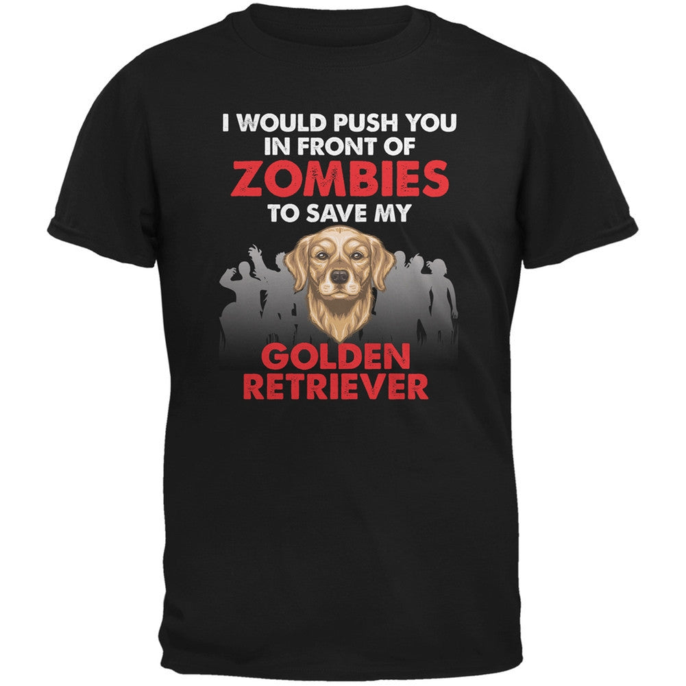 I Would Push You Zombies Golden Retriever Black Adult T-Shirt Men's T-Shirts Old Glory 2XL Black 