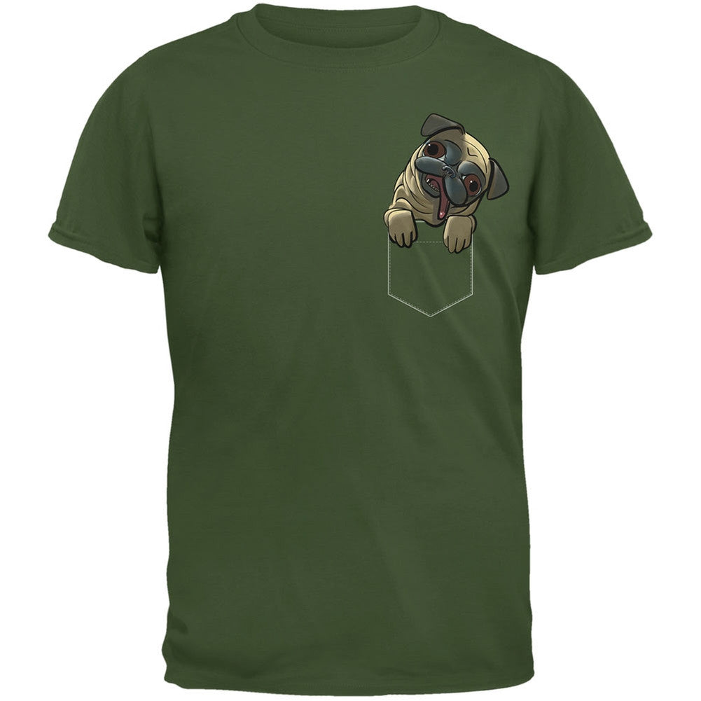 Pocket Pet Pug Navy Adult T-Shirt Men's T-Shirts Old Glory 2XL Dark Blue 