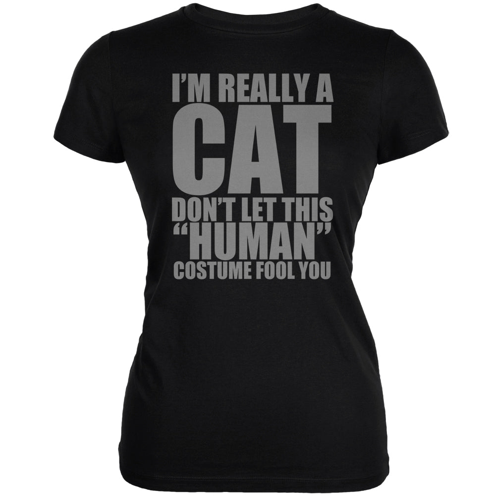 Halloween Human Cat Costume Black Juniors Soft T-Shirt Juniors T-Shirts Old Glory 2XL Black 