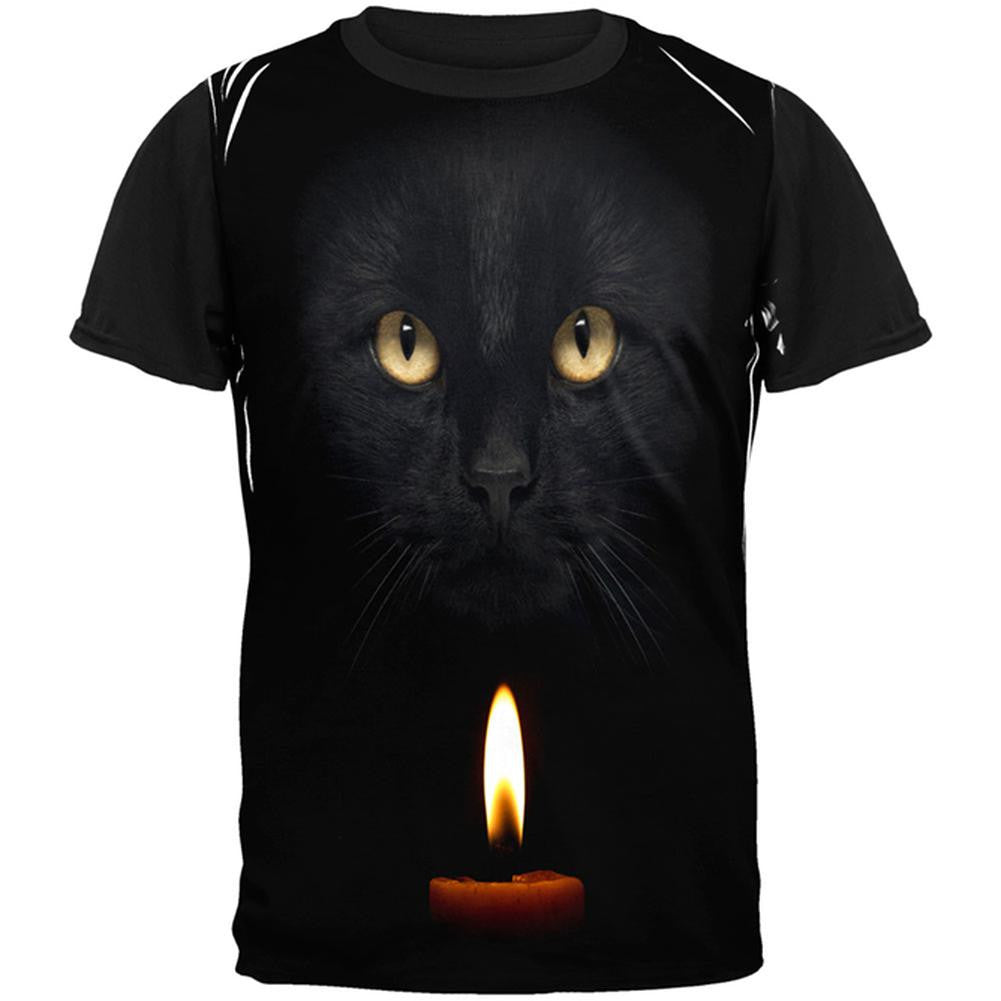 Halloween Black Cat By Candle Light All Over Adult T-Shirt Men's T-Shirts Old Glory 2XL Multi 