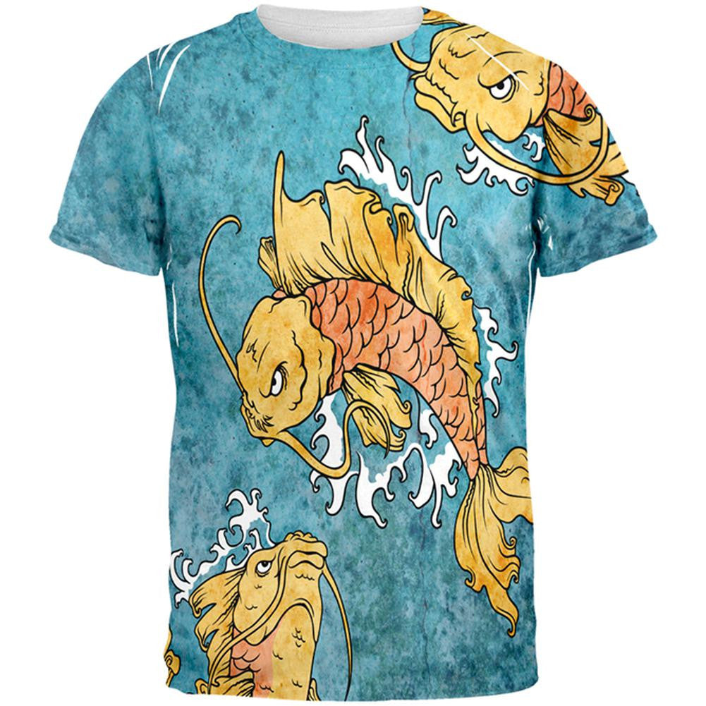 Japanese Koi Fish Tattoo Style All Over Adult T-Shirt Men's T-Shirts Old Glory 2XL Multi 