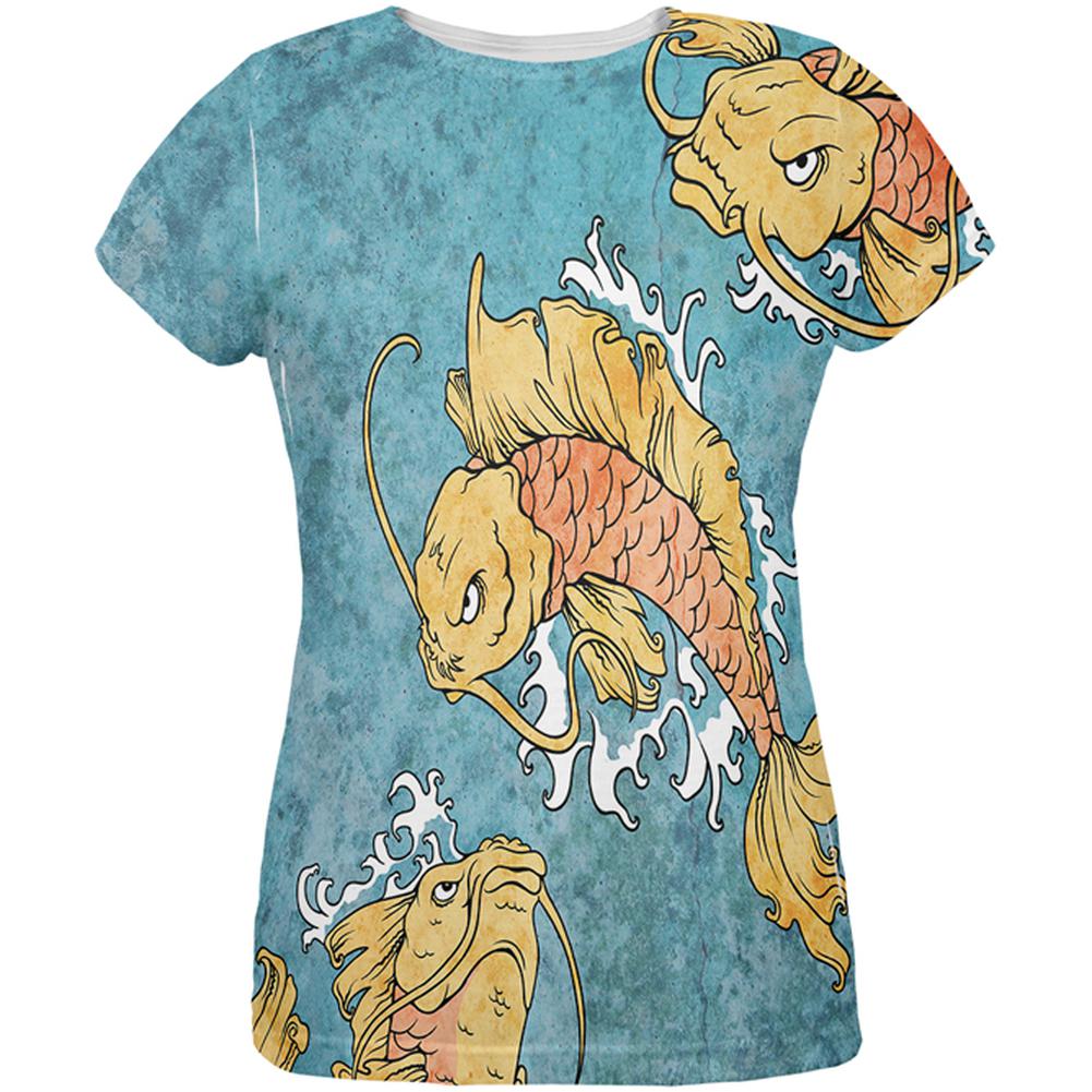 Japanese Koi Fish Tattoo Style All Over Womens T-Shirt Women's T-Shirts Old Glory 2XL Multi 