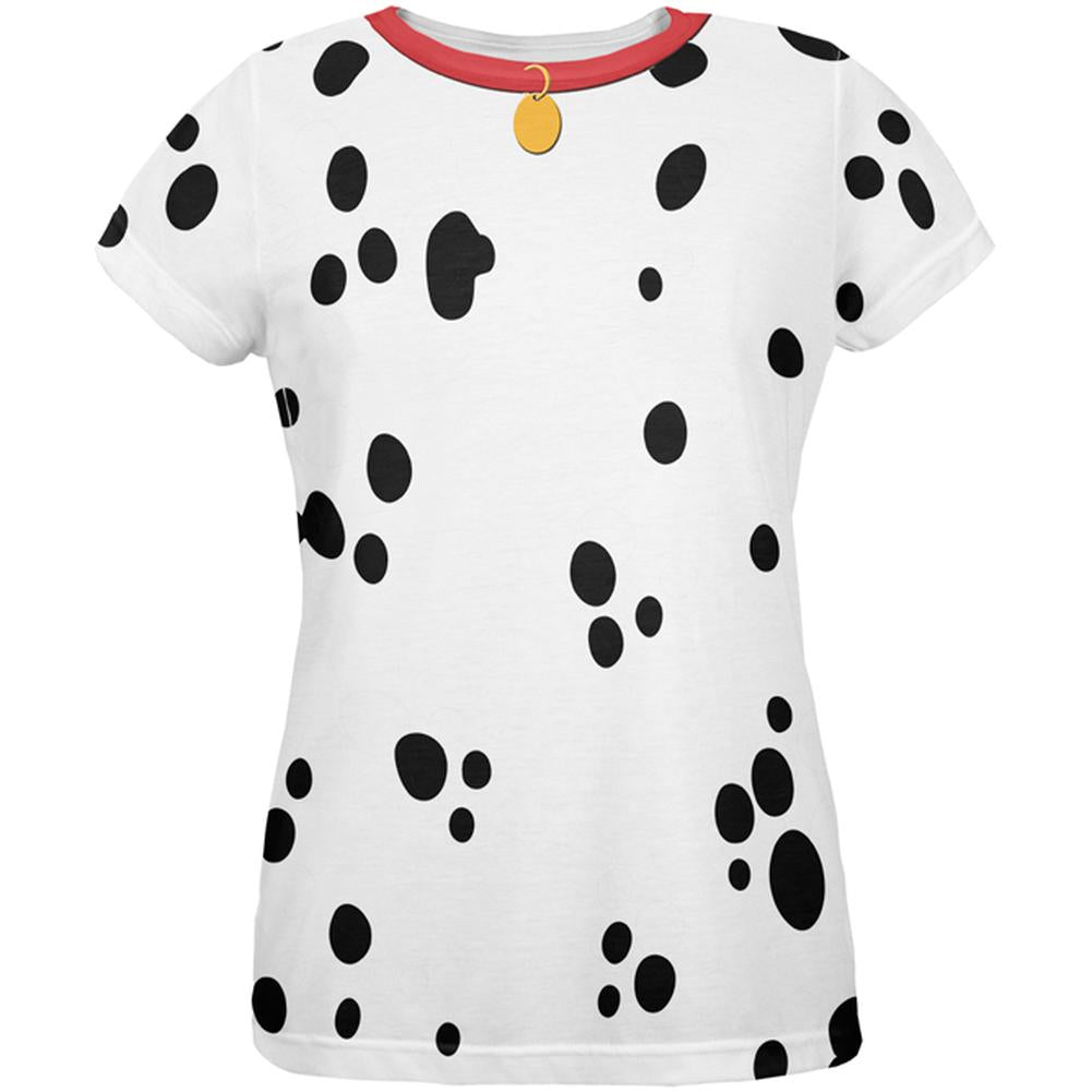 Halloween Costume Dalmatian with Red Collar and Dog Tag Womens Sublimation T Shirt Women's T-Shirts Old Glory SM  