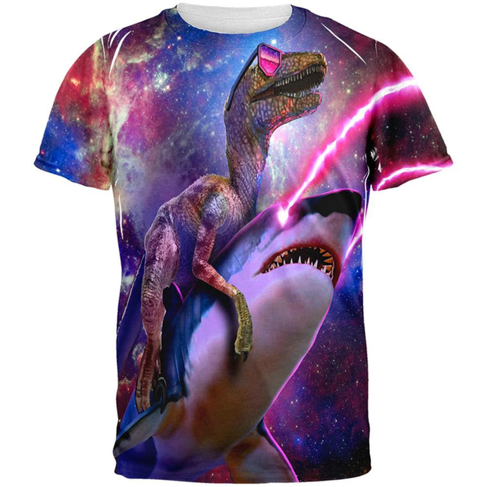 Velociraptor LaserShark All Over Adult T-Shirt Men's T-Shirts Old Glory 2XL White 