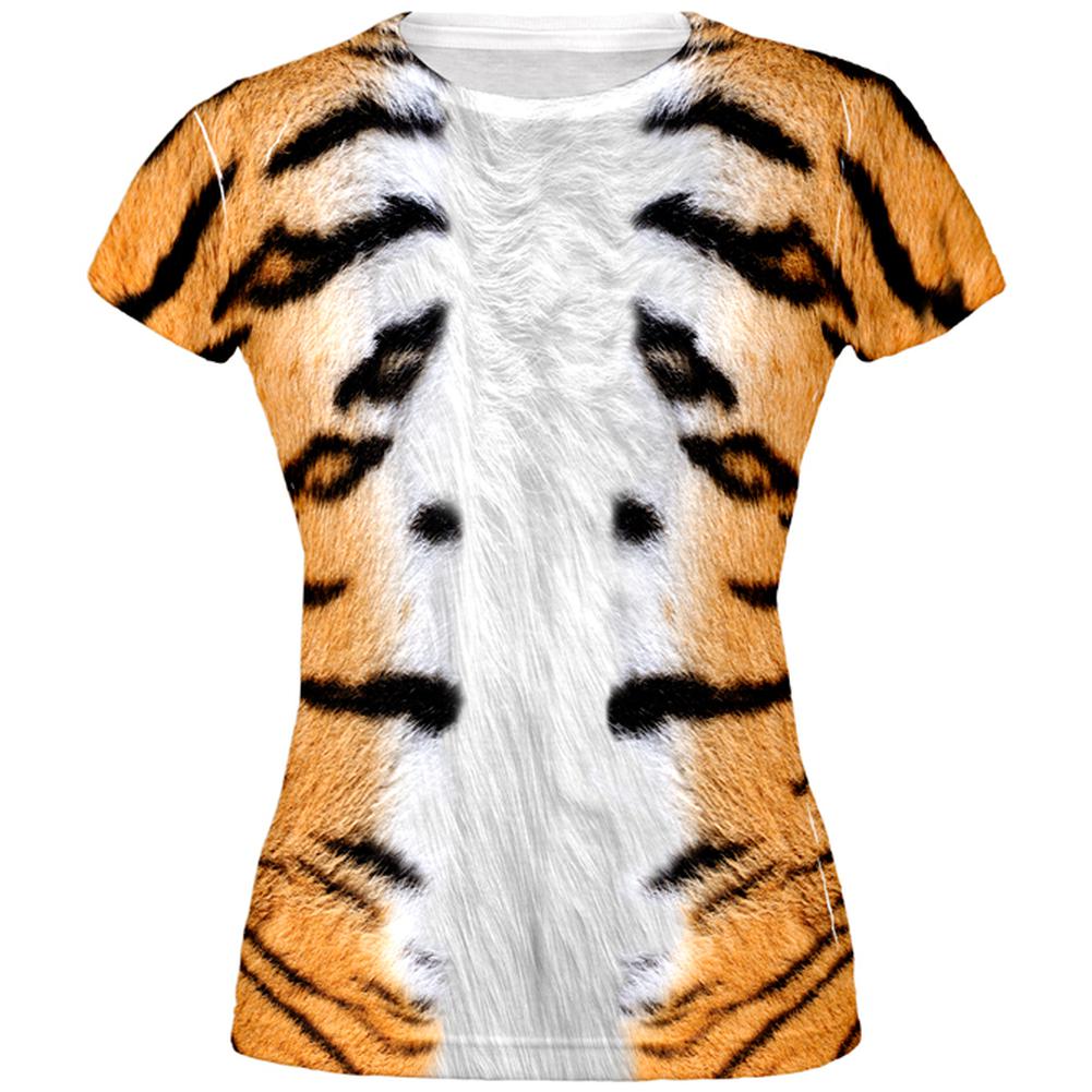 Halloween Tiger Costume All Over Juniors T-Shirt Juniors T-Shirts Old Glory 2XL Multi 