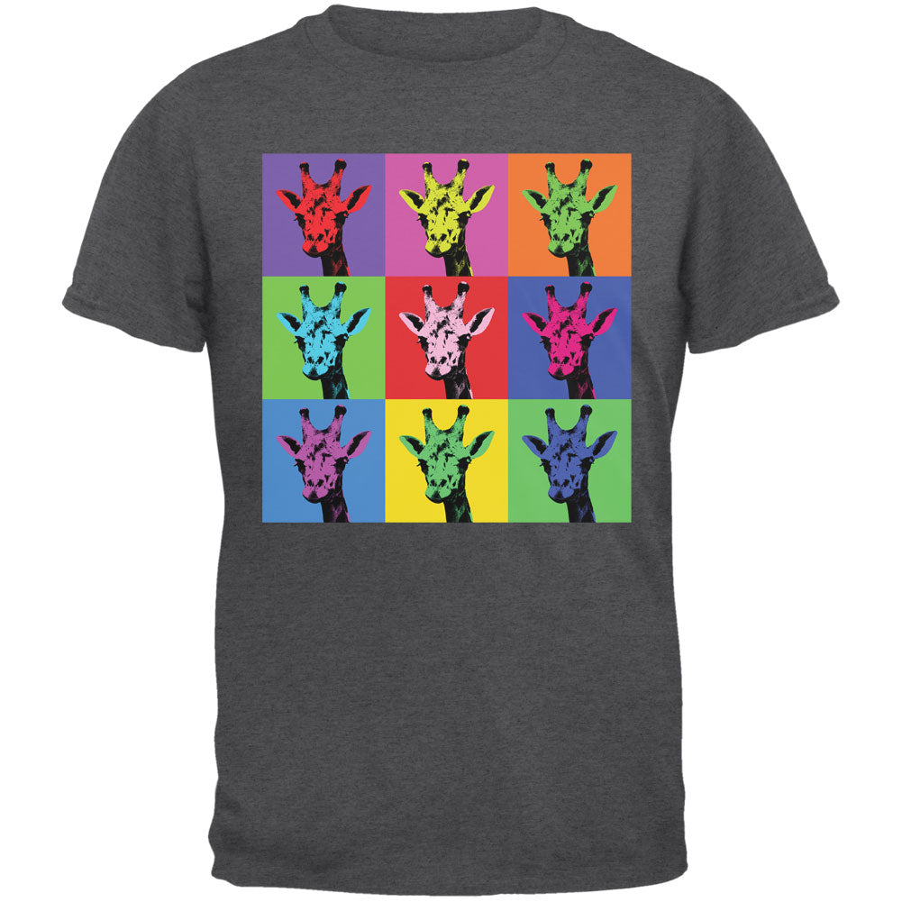 Giraffes Pop Art Repeating Squares Dark Heather Adult T-Shirt Men's T-Shirts Old Glory 4XL Dark Heather 