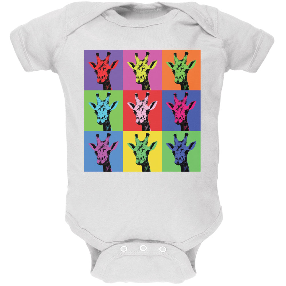 Giraffes Pop Art Repeating Squares White Soft Baby One Piece Baby One Piece Old Glory 12 White 