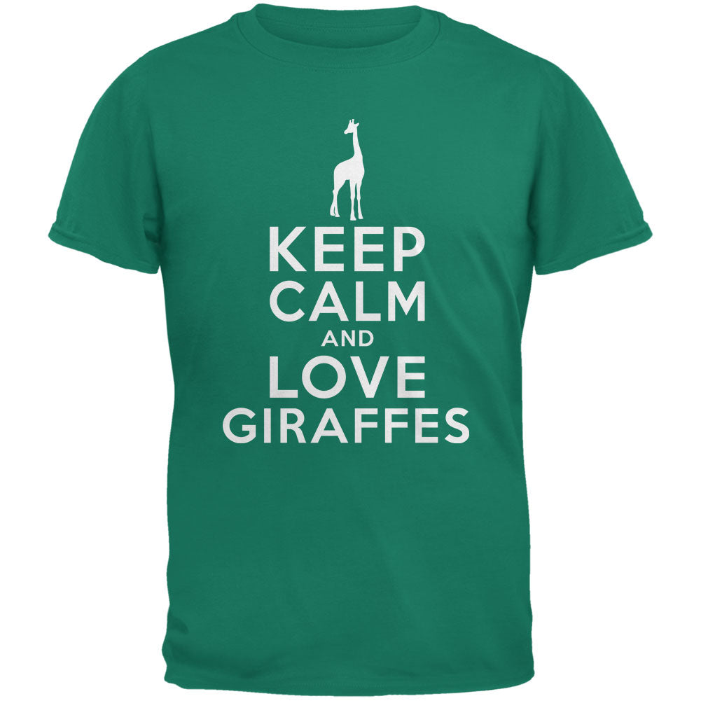 Keep Calm & Love Giraffes Jade Green Adult T-Shirt Men's T-Shirts Old Glory 2XL Green 