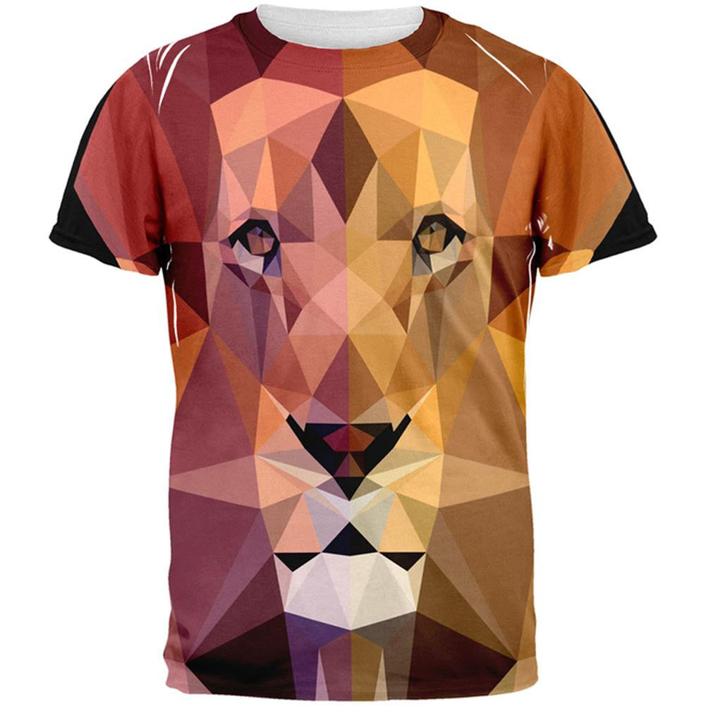 Low-Poly Lion All Over Adult T-Shirt Men's T-Shirts Old Glory 2XL Multi 