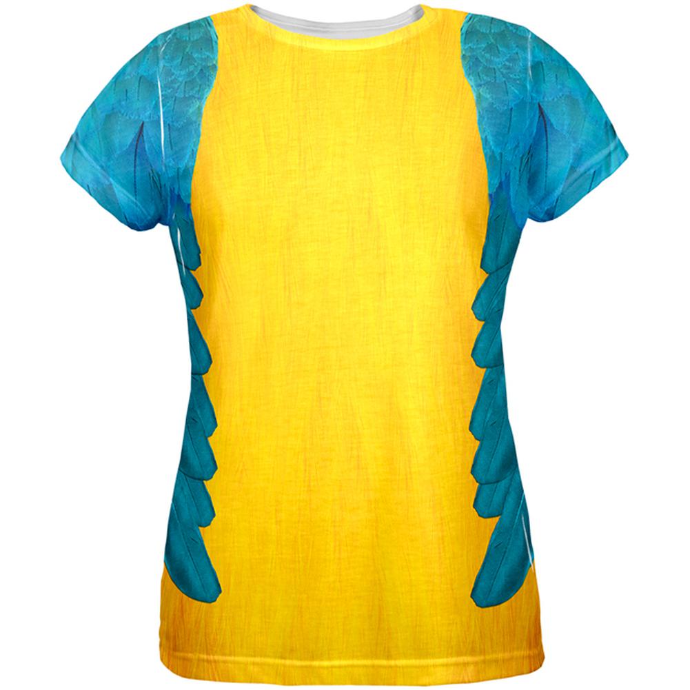 Halloween Costume Blue & Yellow Parrot Macaw Costume All Over Womens T-Shirt Women's T-Shirts Old Glory 2XL Multi 