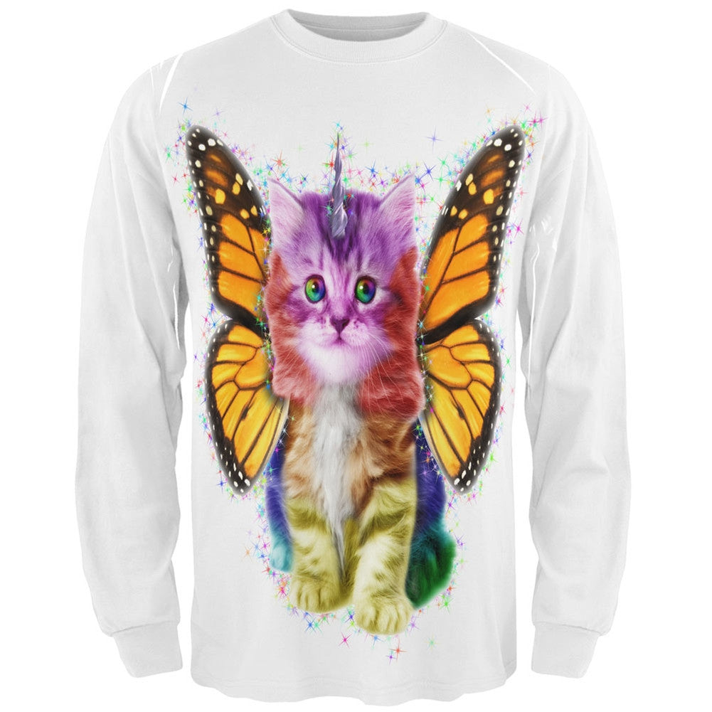 Rainbow Butterfly Unicorn Kitten All Over Adult Long Sleeve T-Shirt Men's Long Sleeves Old Glory   