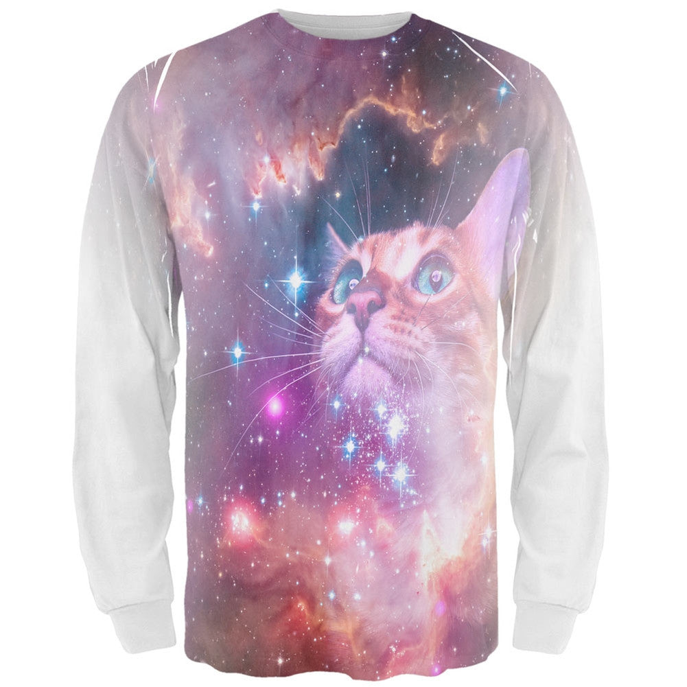 Galaxy Cat All Over Adult Long Sleeve T-Shirt Men's Long Sleeves Old Glory   