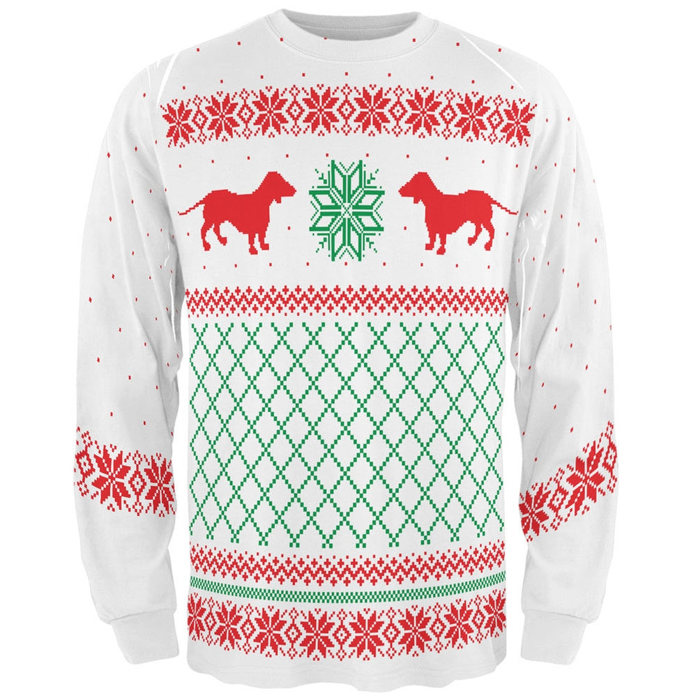 Dachshund Ugly Christmas Sweater All Over Adult Long Sleeve T-Shirt Men's Long Sleeves Old Glory   