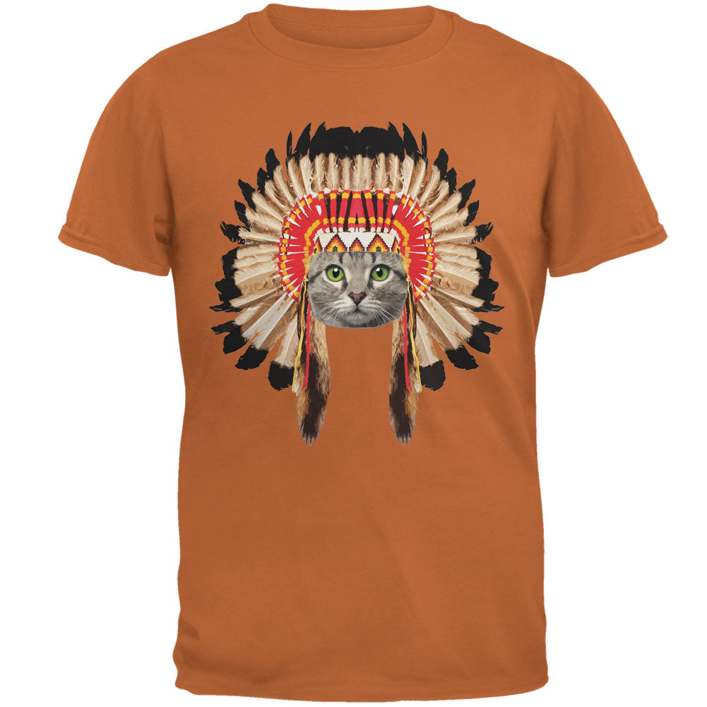 Thanksgiving Funny Cat Native American Texas Orange Adult T-Shirt Men's T-Shirts Old Glory 3XL Texas Orange 