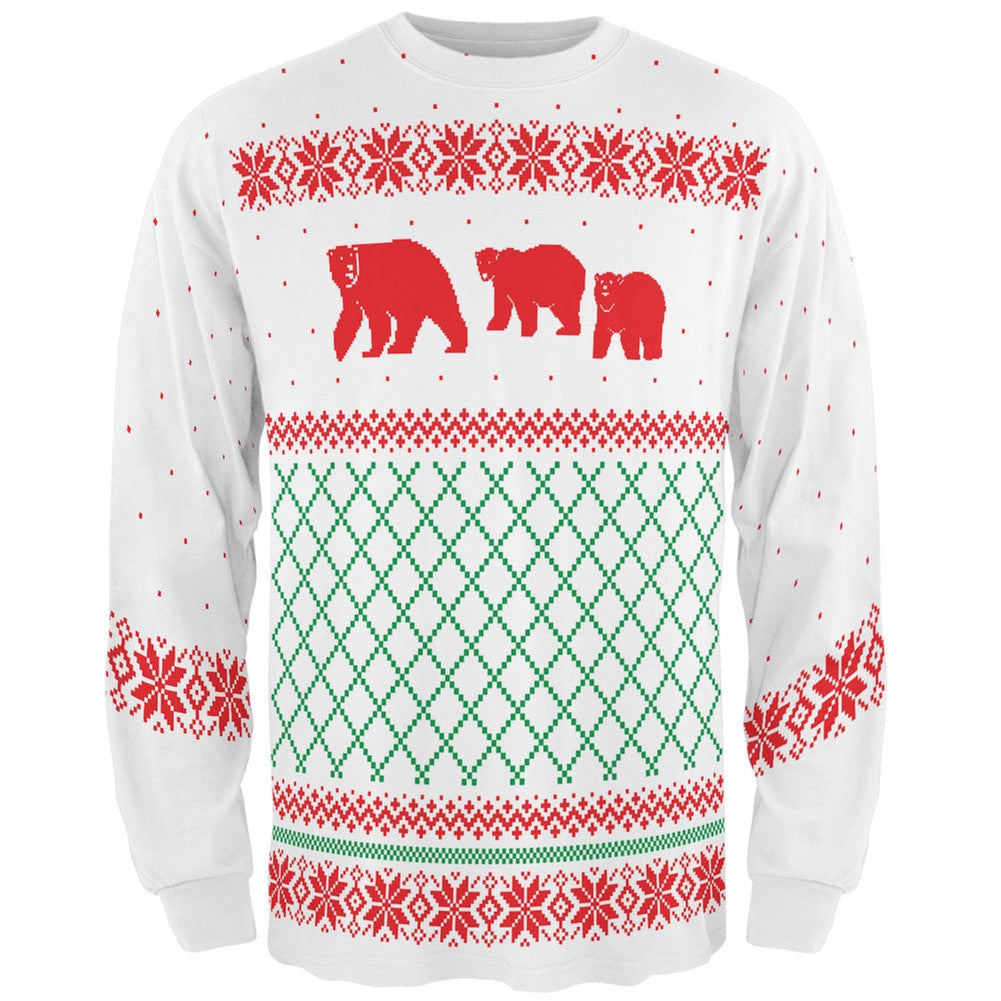 Polar Bears Ugly Christmas Sweater All Over Adult Long Sleeve T-Shirt Men's Long Sleeves Old Glory   