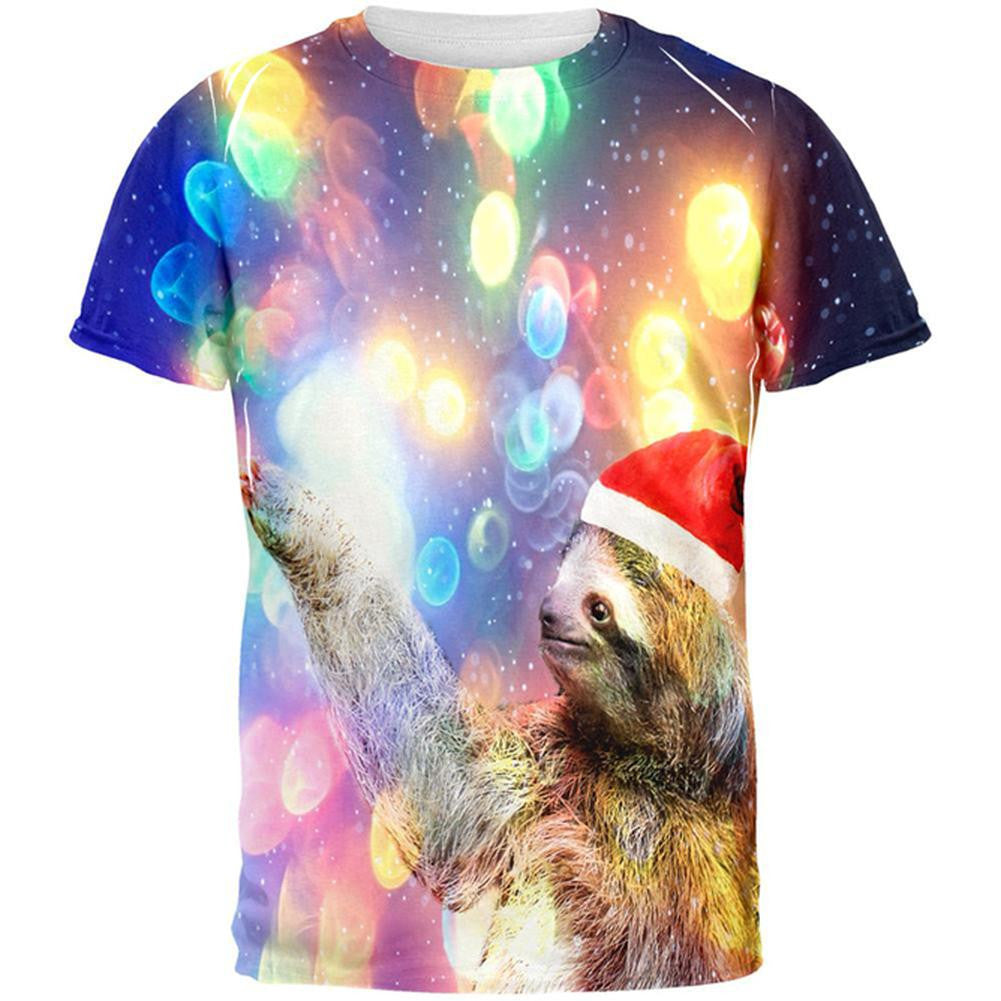 Mystical Christmas Sloth All Over Adult T-Shirt Men's T-Shirts Old Glory 2XL White 