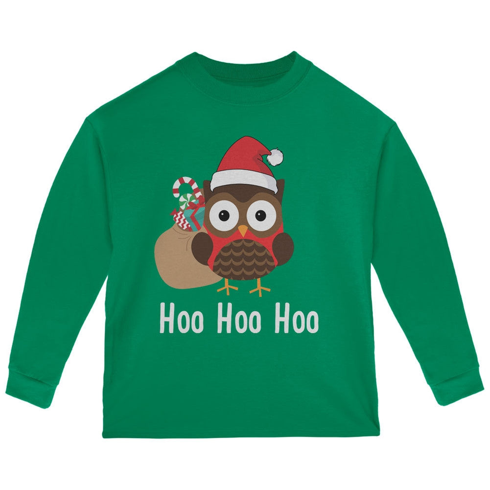 Christmas Hoo Hoo Hoo Owl Toddler Long Sleeve T-Shirt - Green Long Sleeve T-Shirts Old Glory 2T  