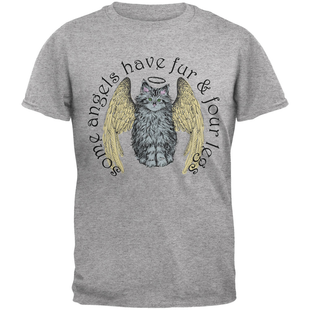 Cat Angel Heather Grey Adult T-Shirt Men's T-Shirts Old Glory 2XL Grey 