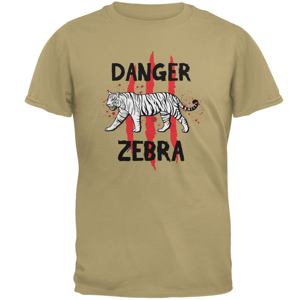 Danger Zebra White Siberian Tiger Tan Adult T-Shirt Men's T-Shirts Old Glory 2XL Beige 