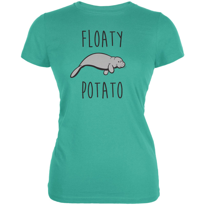 Floaty Potato Manatee Teal Juniors Soft T-Shirt T-Shirts Old Glory LG Blue 