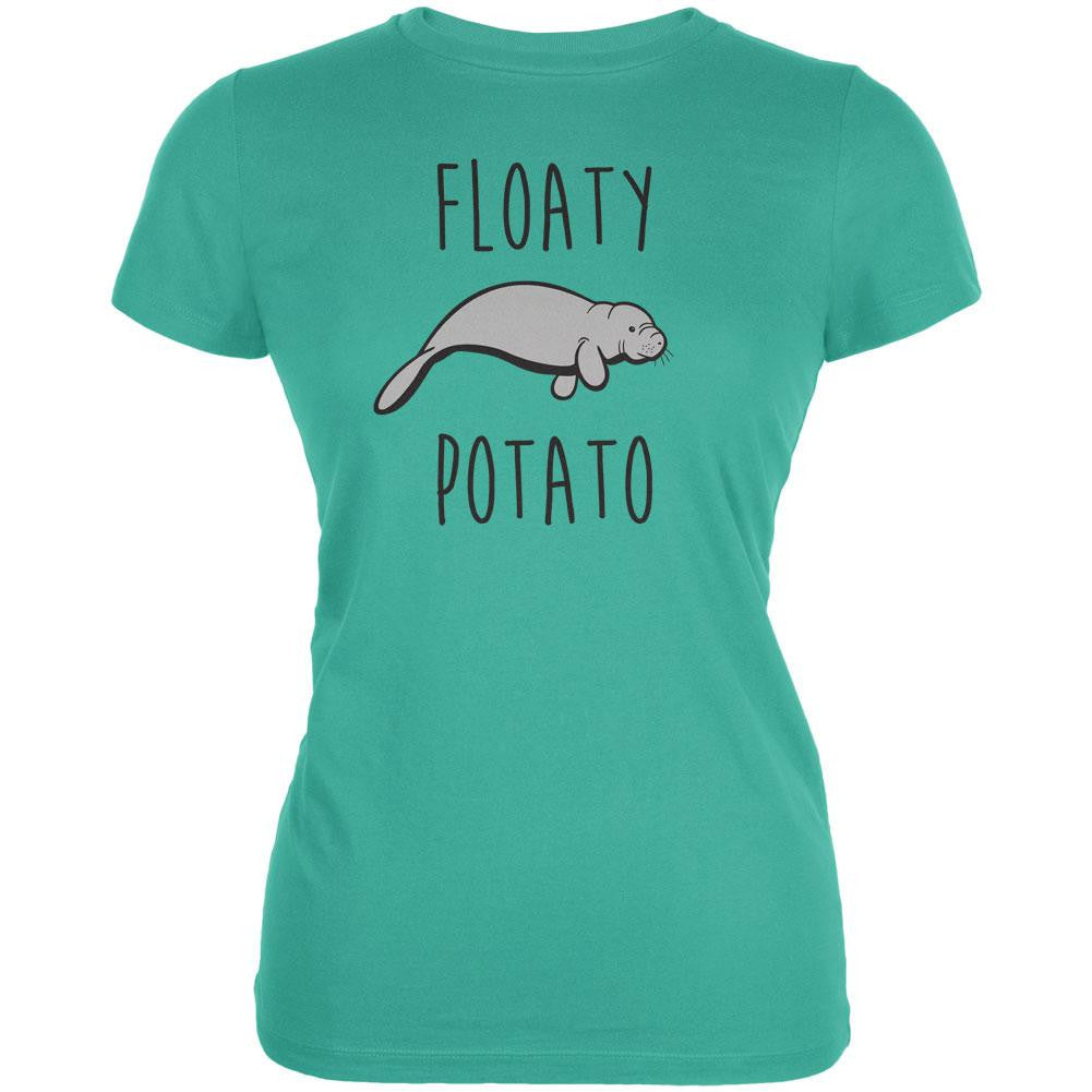 Floaty Potato Manatee Teal Juniors Soft T-Shirt T-Shirts Old Glory 2XL Blue 