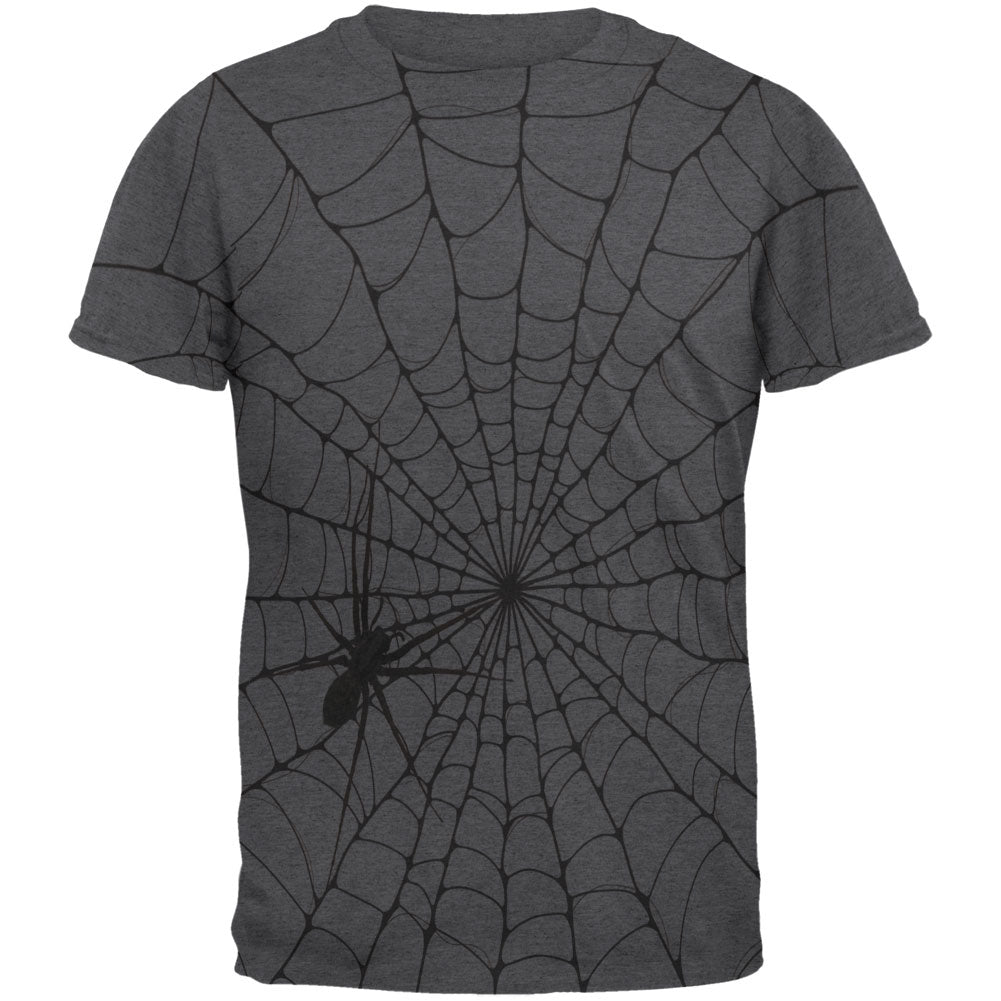 Halloween Giant House Spider Spider Web All Over Dark Heather Adult T-Shirt Men's T-Shirts Old Glory 2XL Multi 