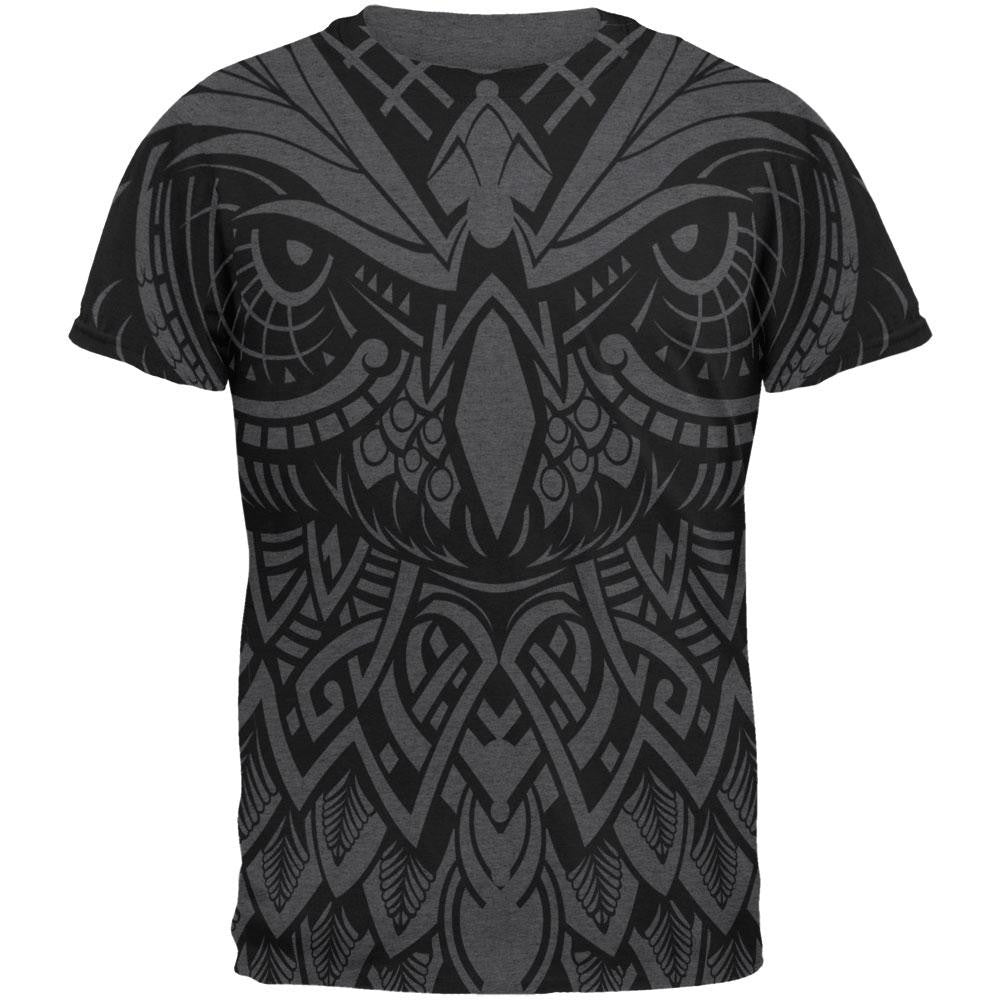 Trippy Owl Outline All Over Dark Heather Adult T-Shirt Men's T-Shirts Old Glory   