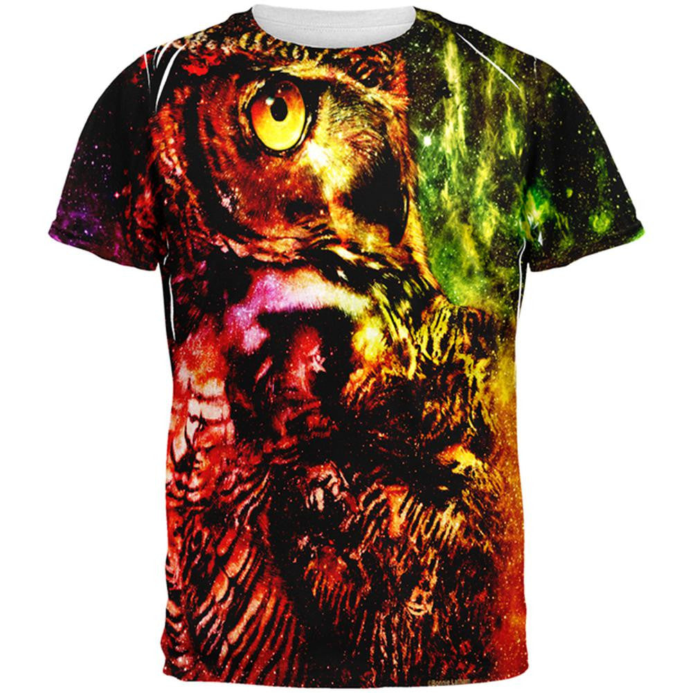 Galaxy Zen Wisdom Owl All Over Adult T-Shirt Men's T-Shirts Old Glory 2XL Multi 