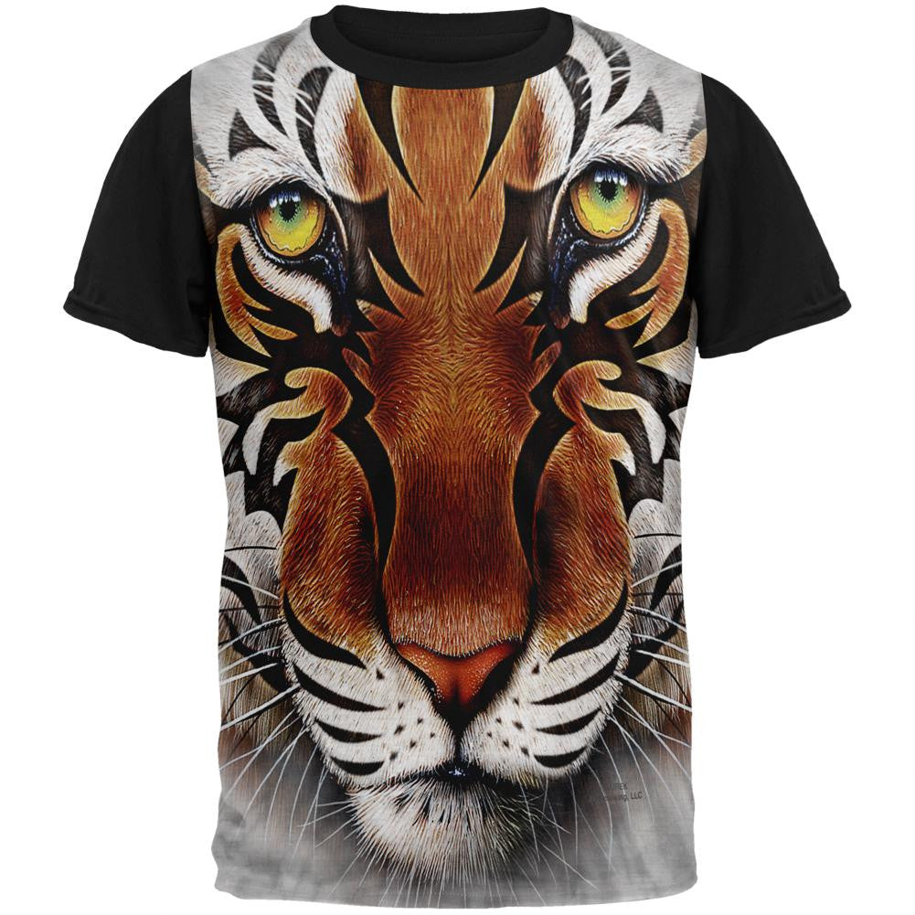 Tribal Tiger Adult Black Back T-Shirt Men's T-Shirts Old Glory   