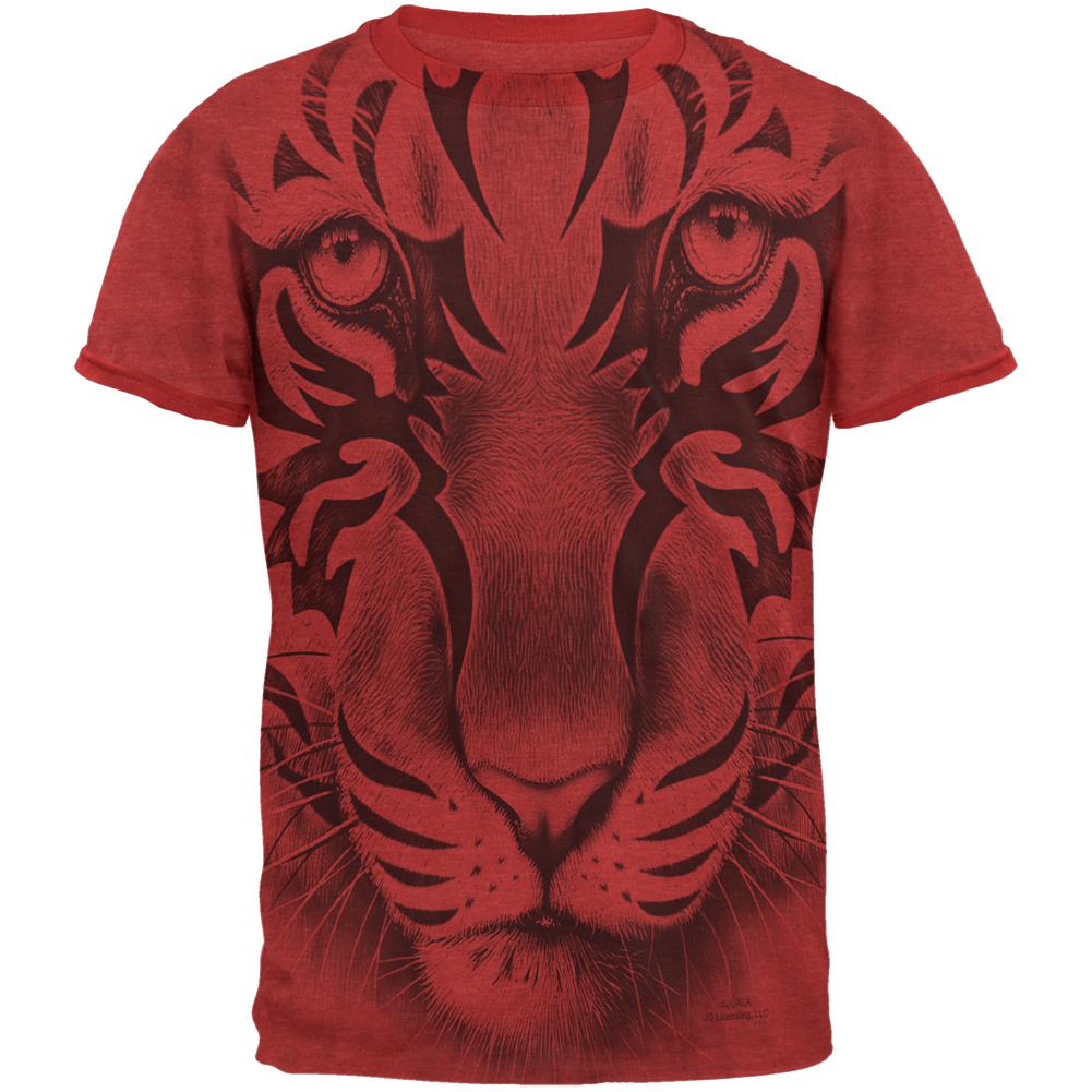 Tribal Tiger Ghost Heather Red Men's Ringer T-Shirt Men's T-Shirts Old Glory 2XL Red 