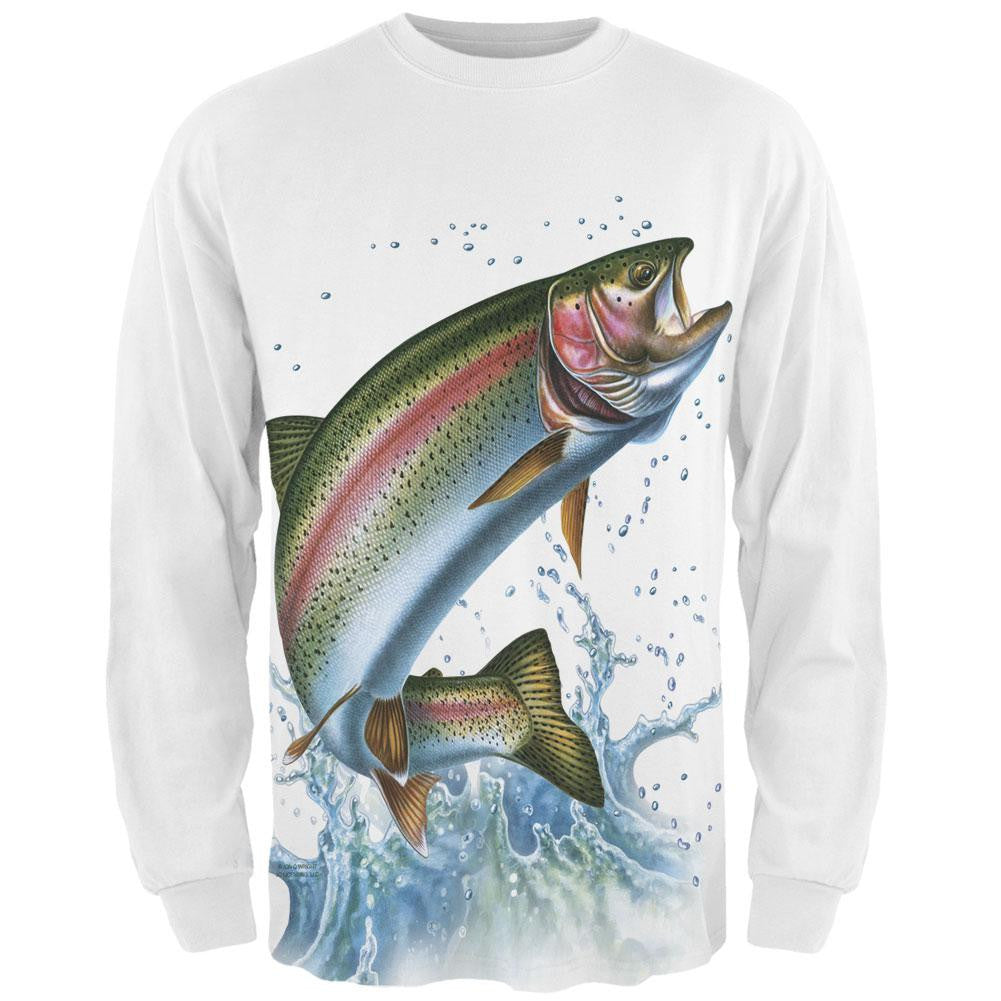 Rainbow Trout Splash All Over Adult Long Sleeve T-Shirt Men's Long Sleeves Old Glory   