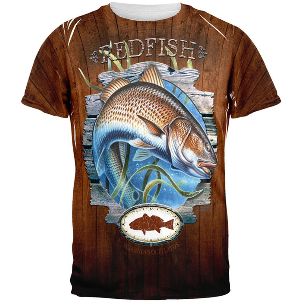 Red Fish Trophy All Over Adult T-Shirt Men's T-Shirts Old Glory 2XL Multi 