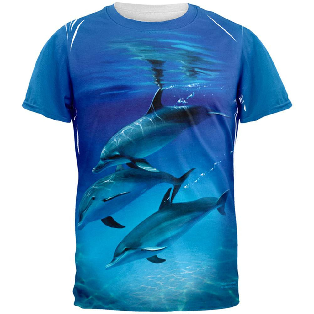 Three Dolphins All Over Adult T-Shirt Men's T-Shirts Old Glory 2XL Multi 