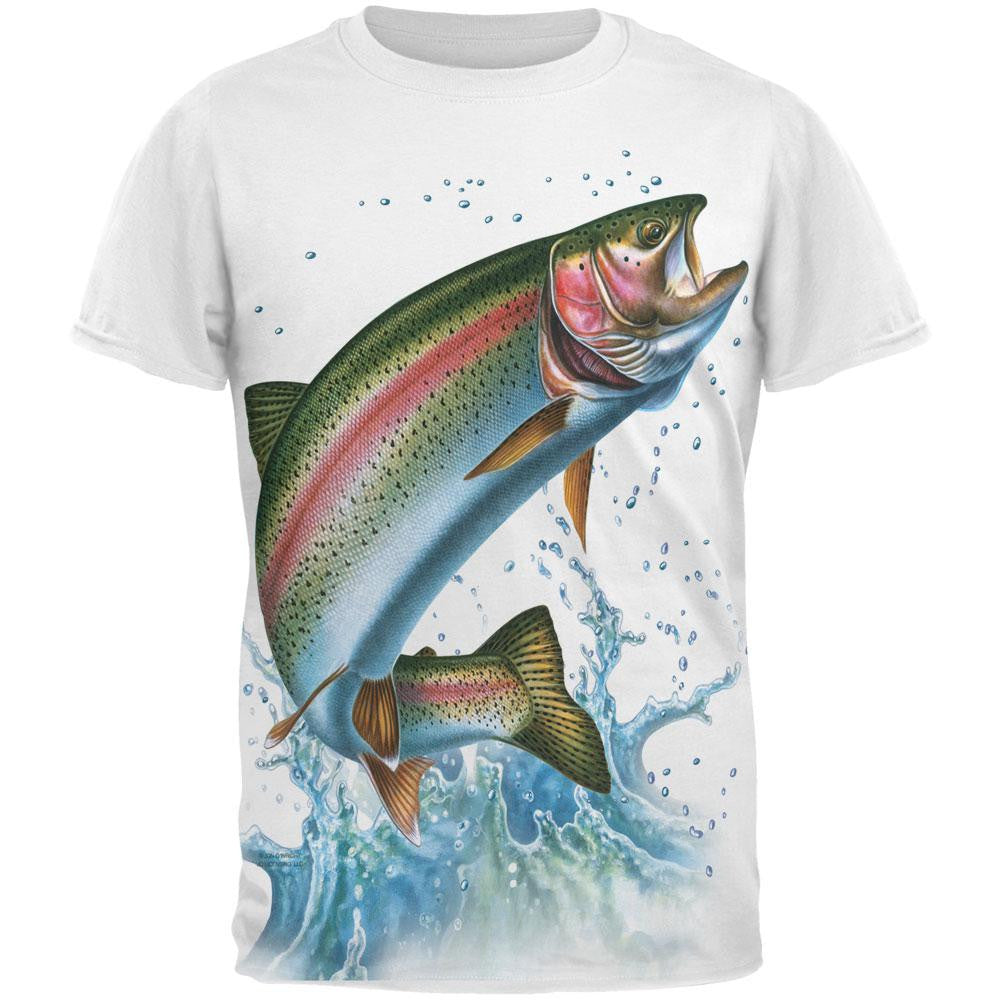 Rainbow Trout Splash All Over Adult T-Shirt Men's T-Shirts Old Glory   