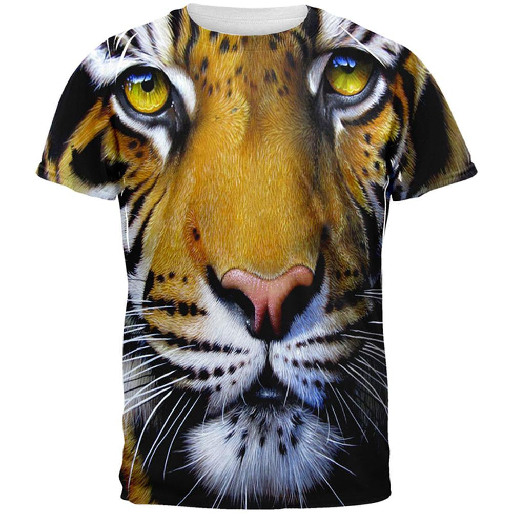 Siberian Tiger Face All Over Adult T-Shirt Men's T-Shirts Old Glory 2XL Multi 