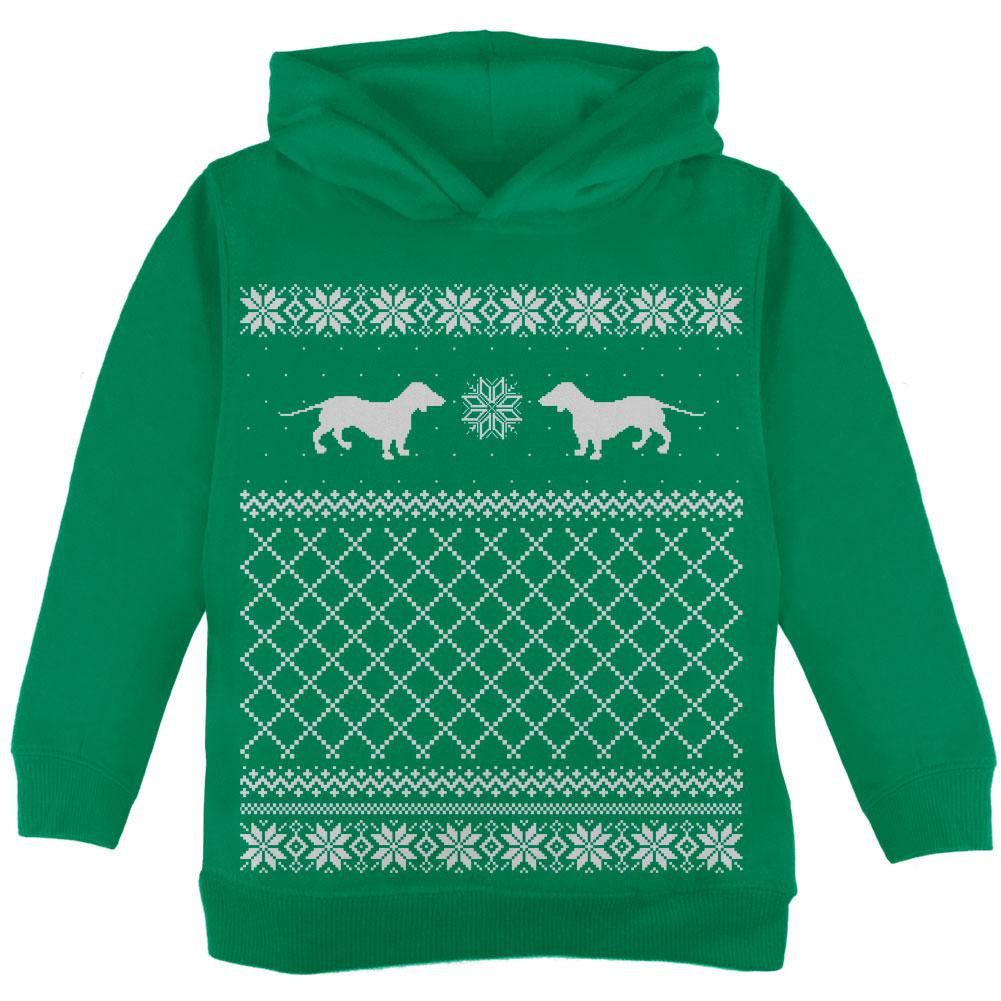 Dachshund Ugly Christmas Sweater Green Toddler Hoodie Toddler Hoodies Old Glory   