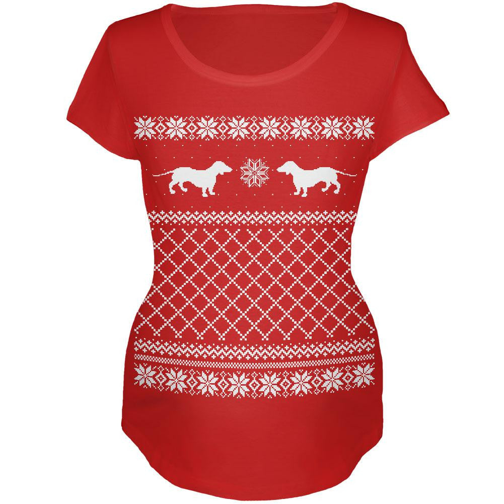 Dachshund Ugly Christmas Sweater Red Maternity Soft T-Shirt Men's T-Shirts Old Glory   