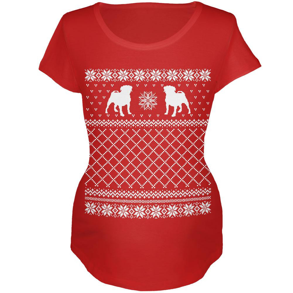 Pug Ugly Christmas Sweater Red Maternity Soft T-Shirt Men's T-Shirts Old Glory   