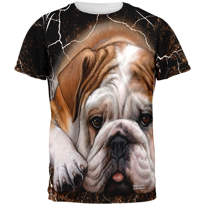 English Bulldog Live Forever All Over Adult T-Shirt Men's T-Shirts Old Glory 2XL Multi 