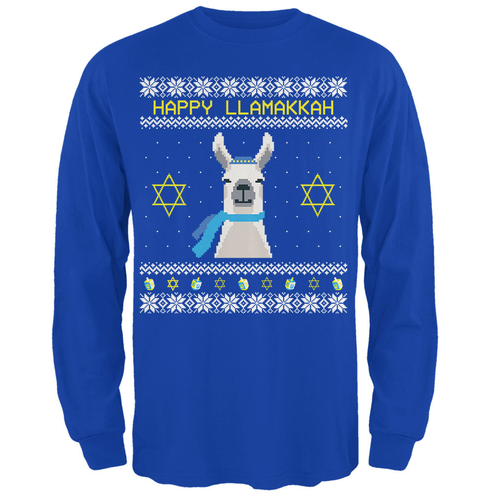 Llama Llamakkah Ugly Hanukkah Sweater Royal Adult Long Sleeve T-Shirt Men's Long Sleeves Old Glory 2XL Blue 