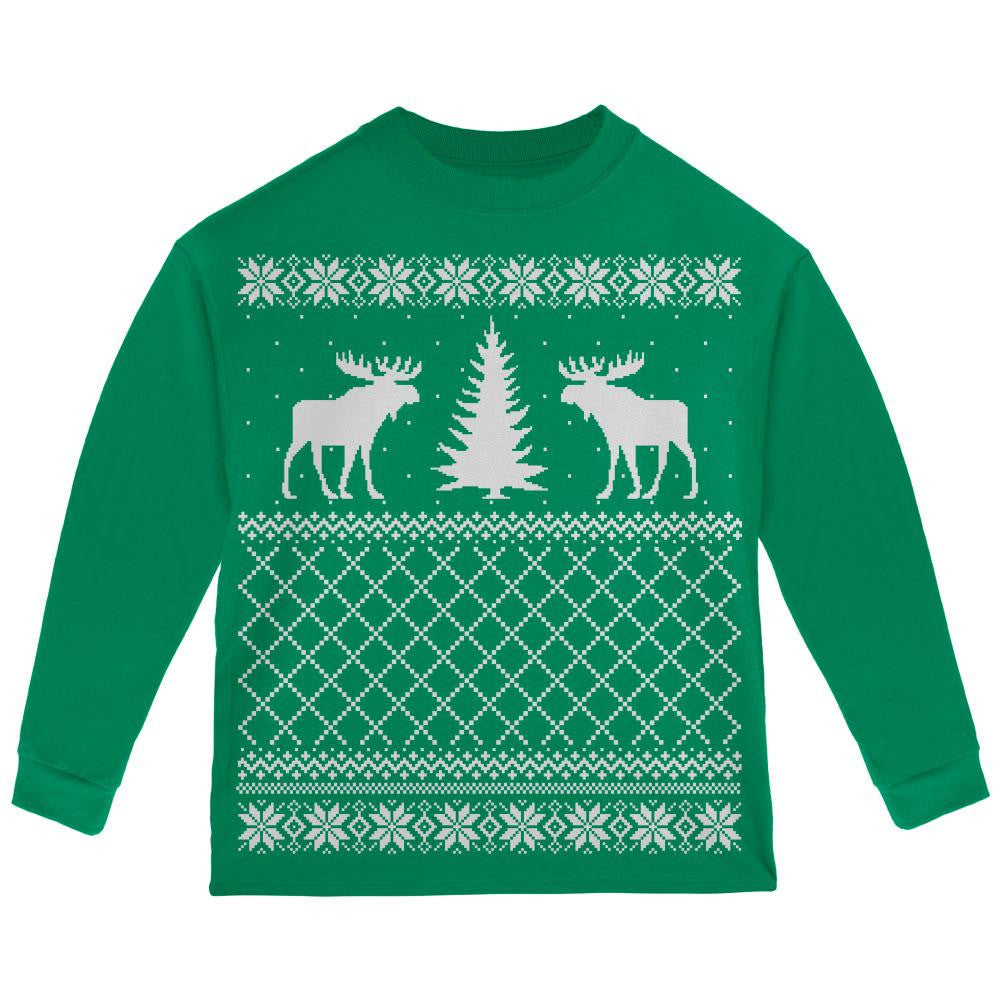 Moose Ugly Christmas Sweater Toddler Long Sleeve T Shirt Long Sleeve T-Shirts Old Glory   