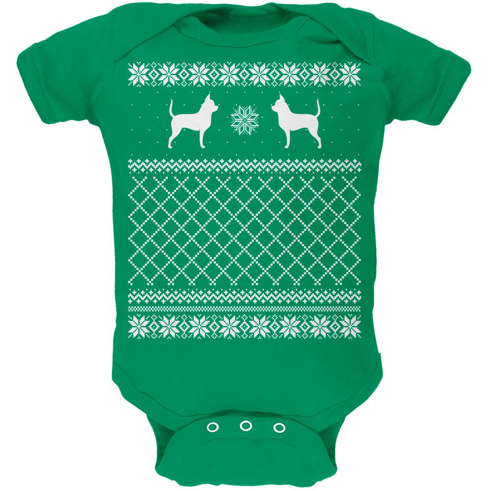 Chihuahua Ugly Christmas Sweater Kelly Green Soft Baby One Piece Baby One Piece Old Glory   